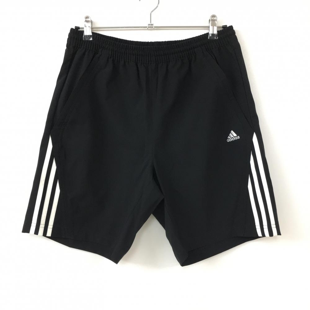 【美品】adidas アディダス ハーフパンツ 黒×白 ウエストゴム サイド3ライン メンズ L ゴルフウェア