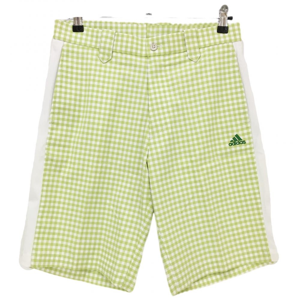 【新品】アディダス ハーフパンツ ライトグリーン×白 チェック ストレッチ メンズ 79 ゴルフウェア adidas