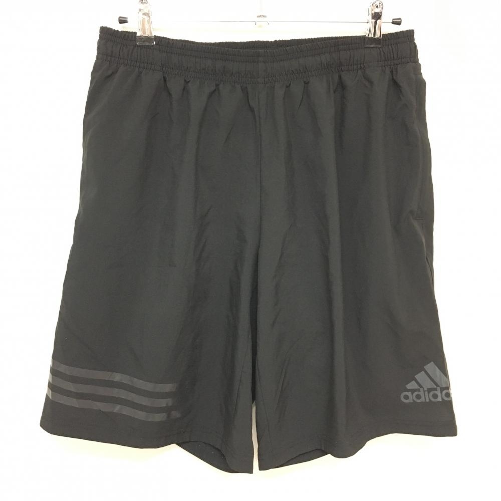 【美品】アディダス ハーフパンツ 黒 裾3ライン ロゴプリント ウエストゴム 薄手　 メンズ XO ゴルフウェア adidas