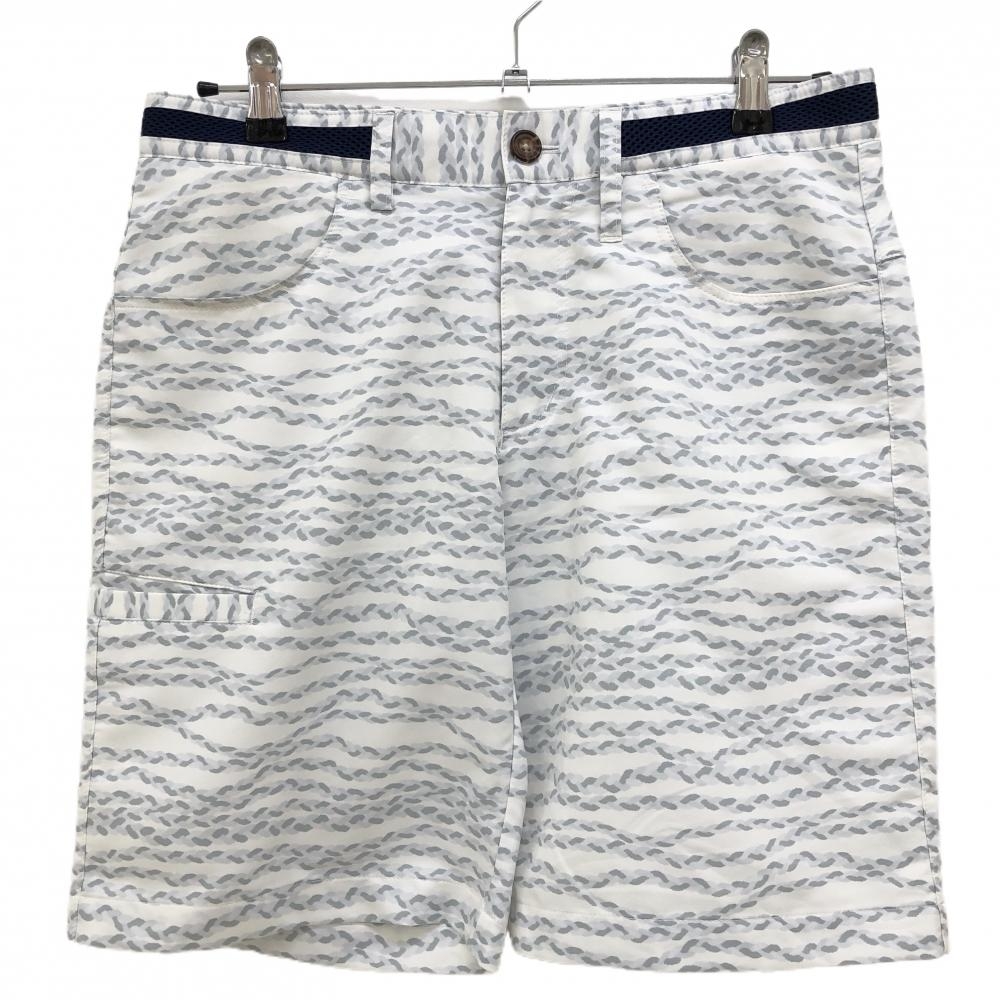 アディダス ハーフパンツ 白×グレー 総柄 ベルト部一部メッシュ  メンズ M/M ゴルフウェア adidas