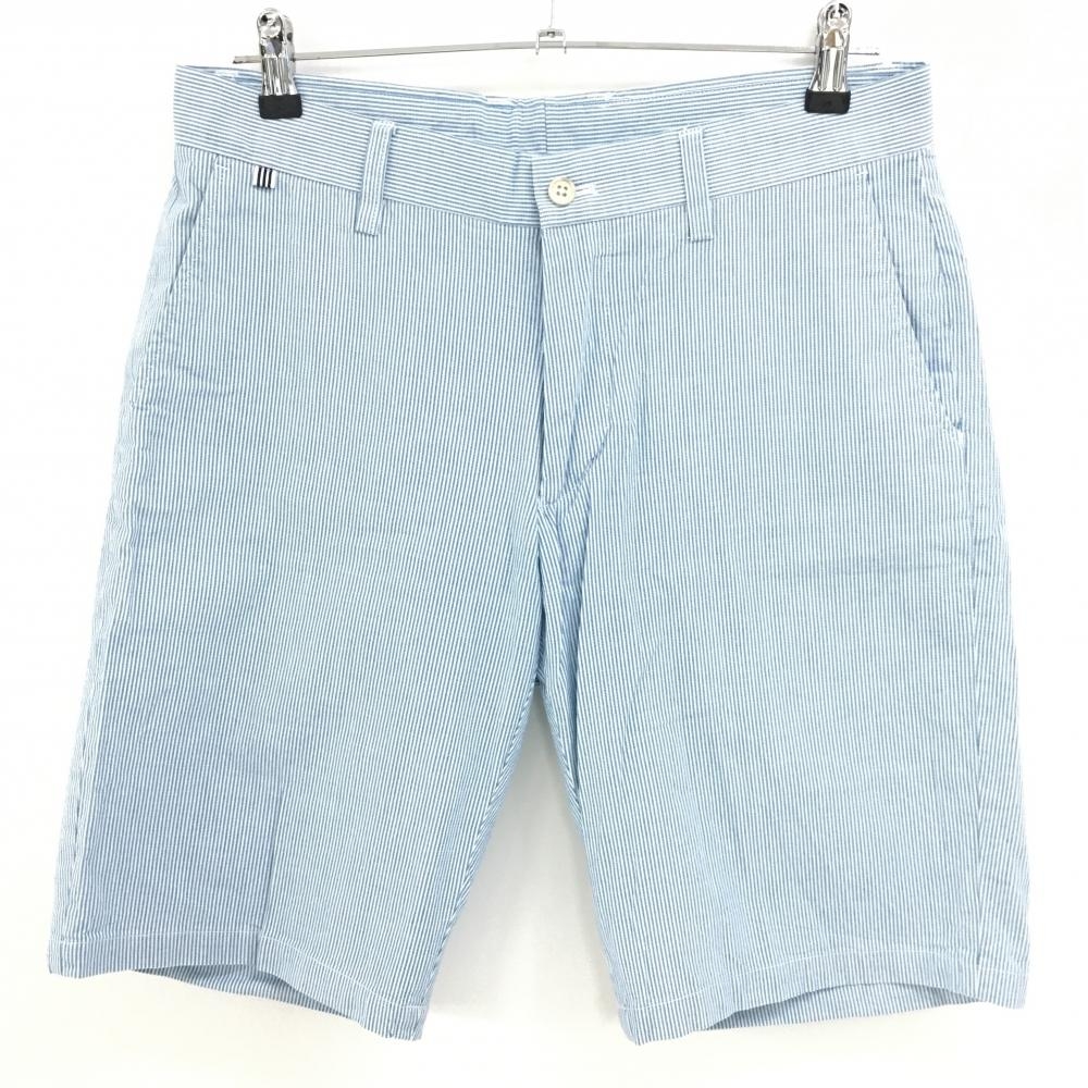 【美品】アディダス ハーフパンツ ブルー×白 ストライプ メンズ L/G ゴルフウェア adidas