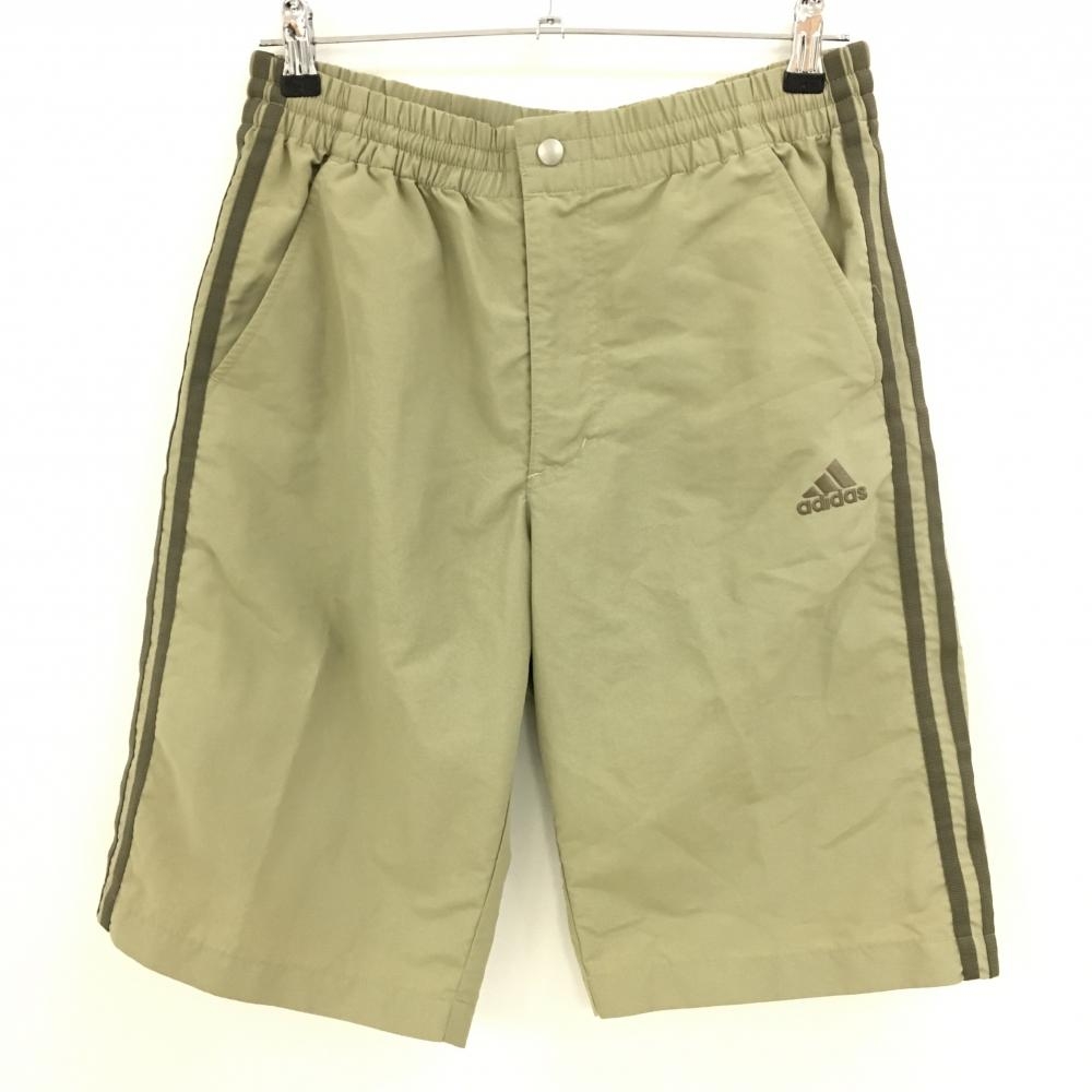 【美品】アディダス ハーフパンツ ベージュ×カーキ 3ライン ウエストゴム メンズ L ゴルフウェア adidas
