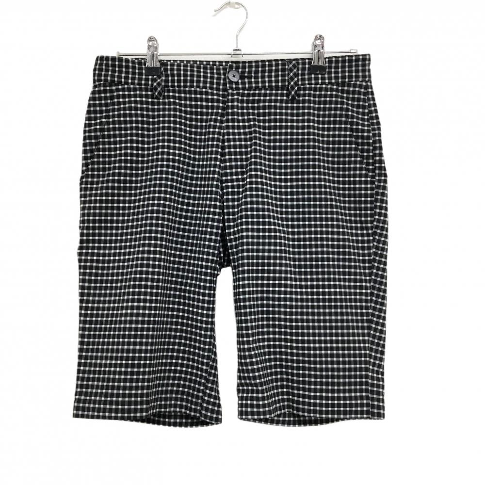 【超美品】アディダス ハーフパンツ 黒×白 チェック ロゴ刺しゅう  メンズ M/M ゴルフウェア adidas