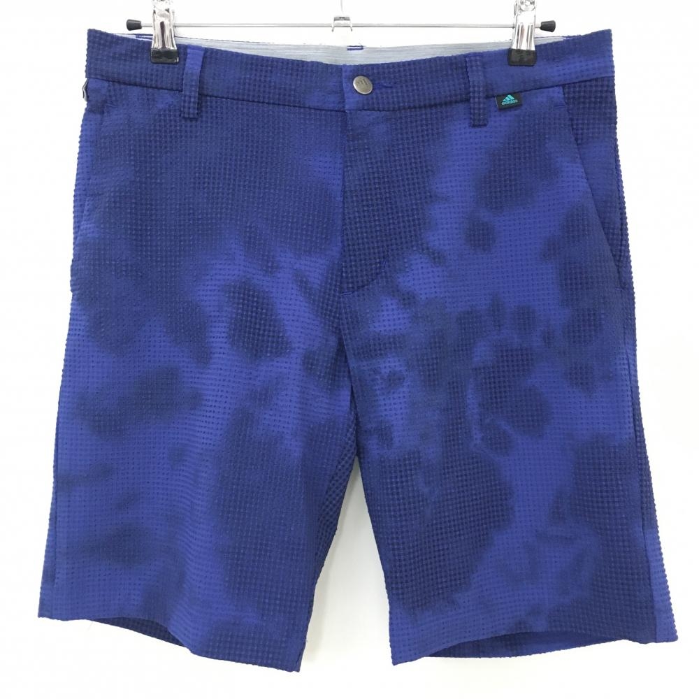 【超美品】アディダス ハーフパンツ ネイビー系 サッカー生地 総柄 ストレッチ メンズ 85 ゴルフウェア adidas