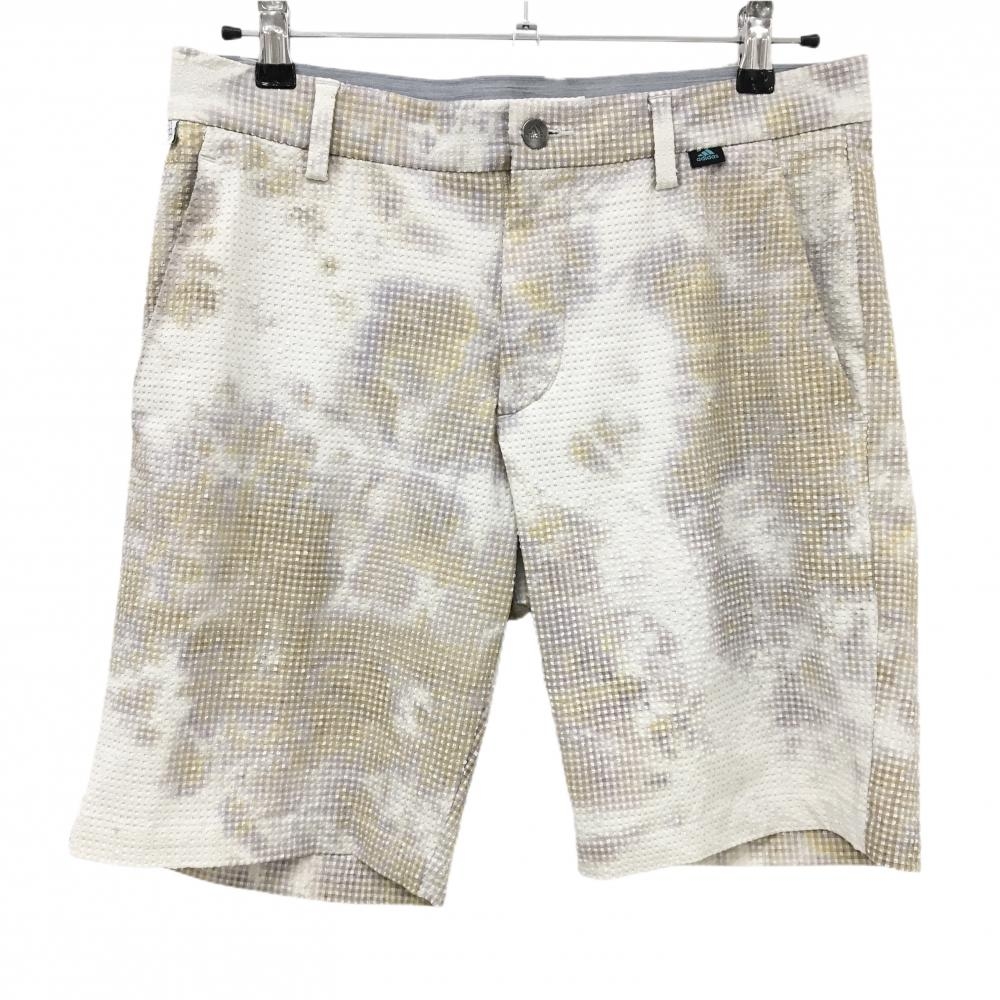 【超美品】アディダス ハーフパンツ ライトベージュ×ライトパープル 総柄 凸凹織生地  メンズ 82 ゴルフウェア adidas