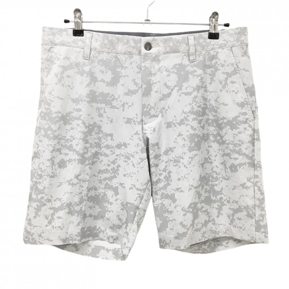 【美品】アディダス ハーフパンツ オフホワイト×ライトグレー モザイクカモフラ調柄 ストレッチ  メンズ 88 ゴルフウェア adidas