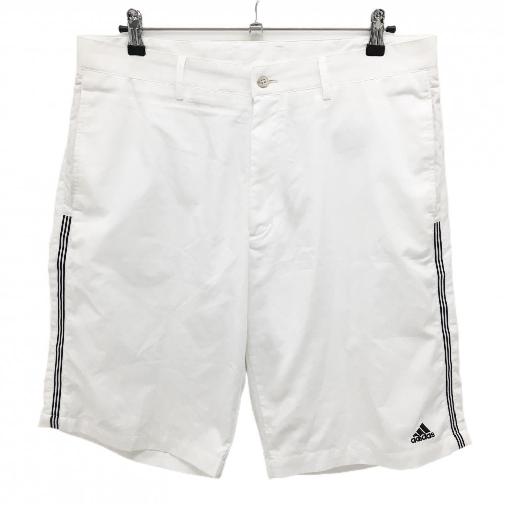 アディダス ハーフパンツ 白×黒 ロゴ刺しゅう サイド3ライン メンズ 91 ゴルフウェア adidas