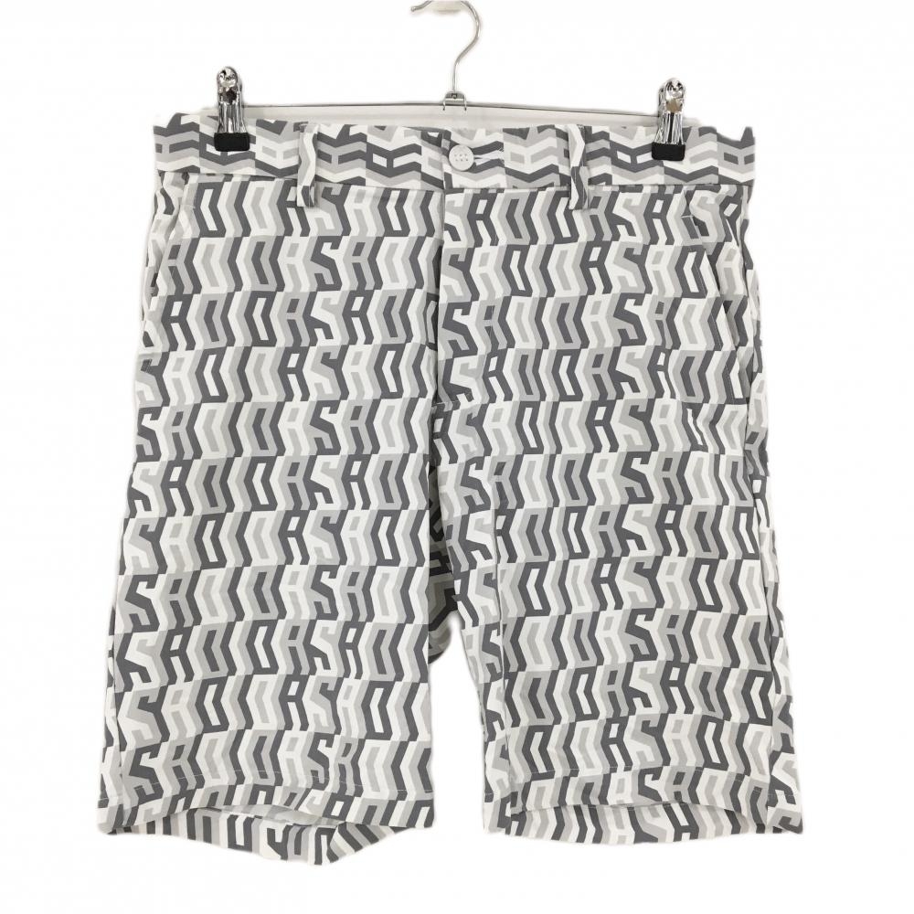 アディダス ハーフパンツ 白×グレー 英字総柄 ストレッチ メンズ 82 ゴルフウェア adidas