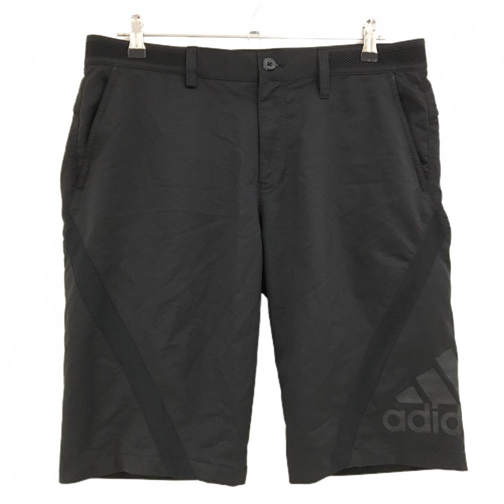 【美品】アディダス ハーフパンツ 黒 ウエストメッシュ 裾ロゴプリント  メンズ O/XG(XL) ゴルフウェア adidas