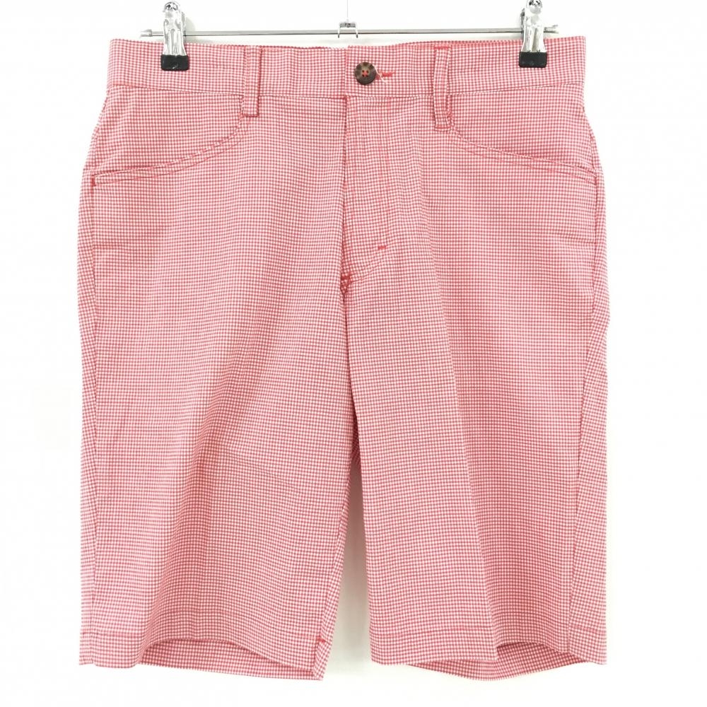 【超美品】アディダス ハーフパンツ レッド×白 チェック柄 バックロゴ刺しゅう メンズ M/M ゴルフウェア adidas