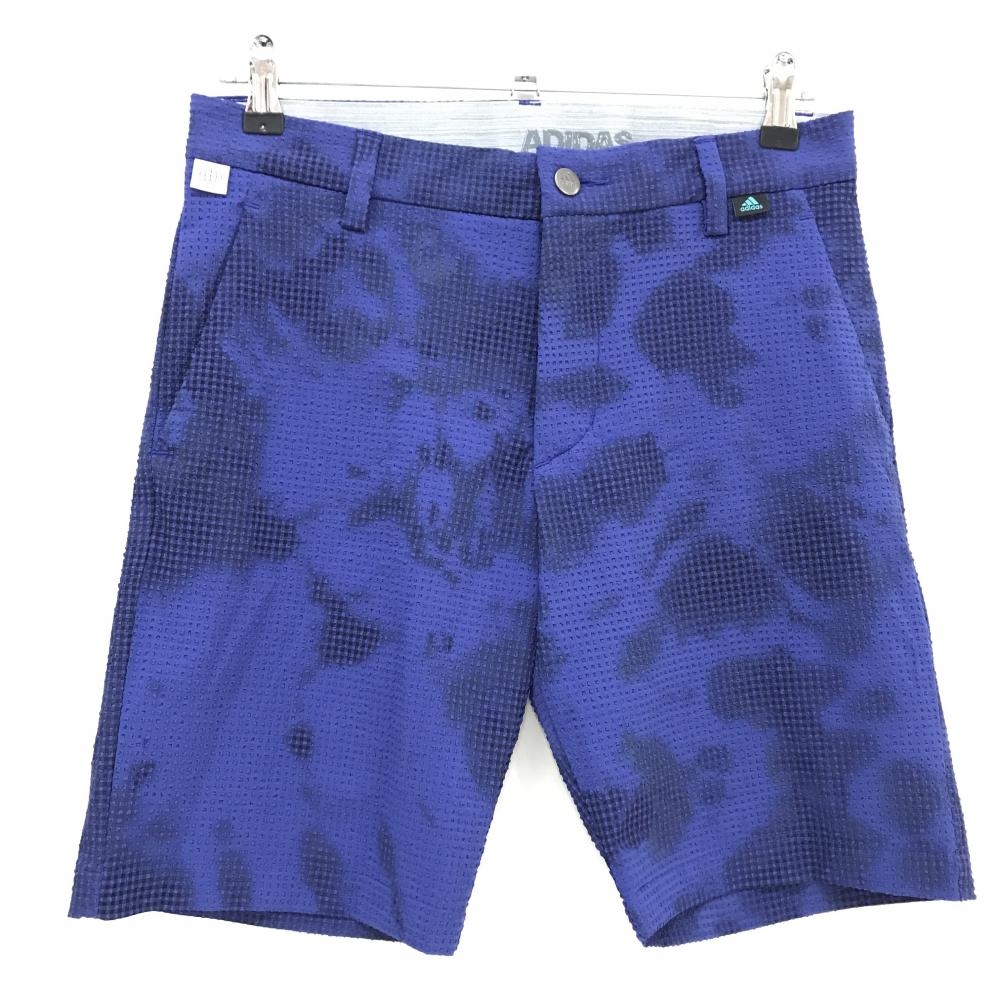 【超美品】アディダス ハーフパンツ ネイビー系 地模様 サッカー生地 ストレッチ  メンズ 76 ゴルフウェア adidas