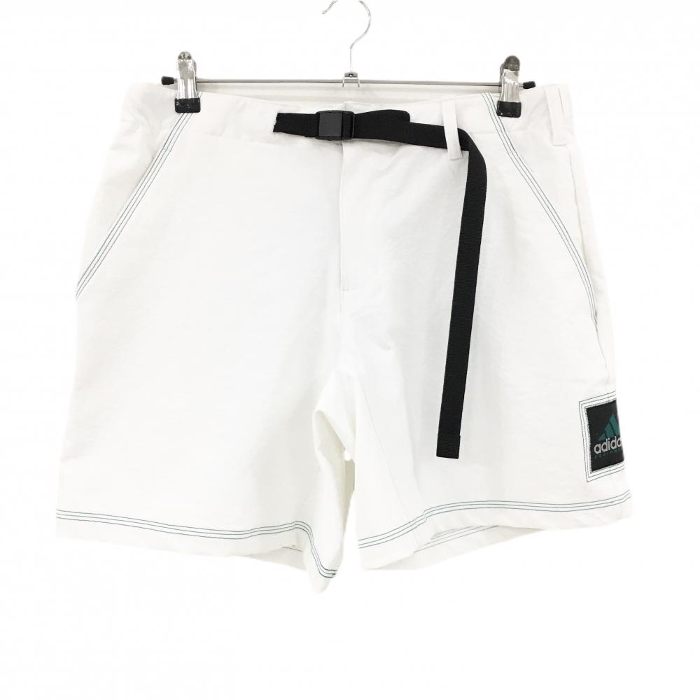 【新品】アディダス ハーフパンツ 白×グリーン×黒 エキップメント ウエスト調整ベルト付き メンズ L ゴルフウェア 2025年モデル adidas
