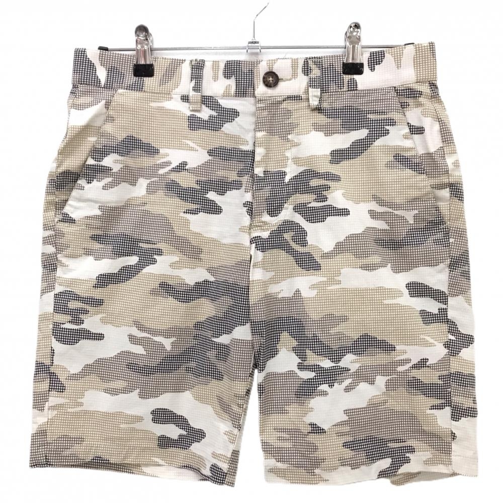 【美品】アディダス ハーフパンツ ベージュ系×ブラウン系 カモフラ 迷彩 ギンガムチェック ストレッチ メンズ M/M ゴルフウェア adidas