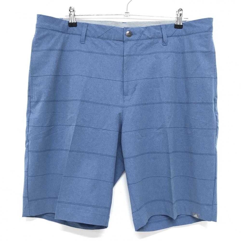 【美品】アディダス ハーフパンツ ライトブルー ボーダー ストレッチ メンズ 38 ゴルフウェア adidas