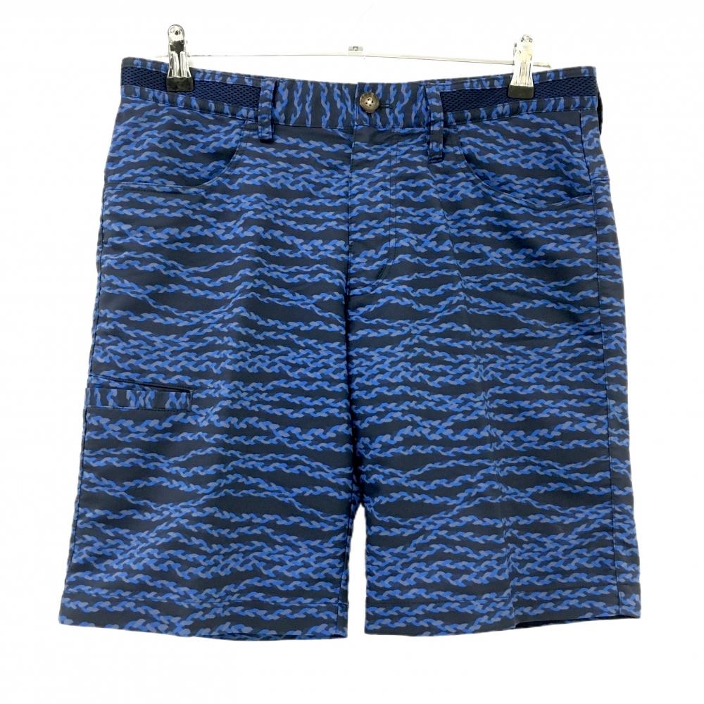 アディダス ハーフパンツ ネイビー×ブルー 総柄 ウエスト一部メッシュ  メンズ L/G ゴルフウェア adidas
