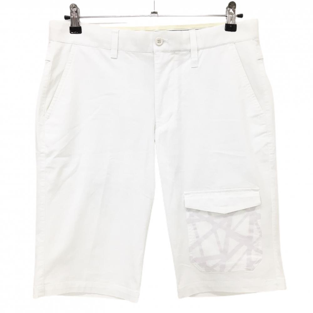 【美品】アディダス ハーフパンツ 白 下部ポケット コットン混  メンズ L/G ゴルフウェア adidas