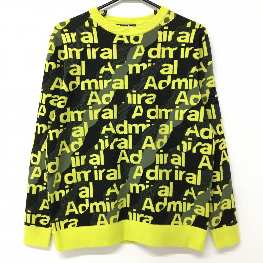 【美品】アドミラル セーター イエロー×黒 ロゴ総柄 ニット メンズ M ゴルフウェア Admiral