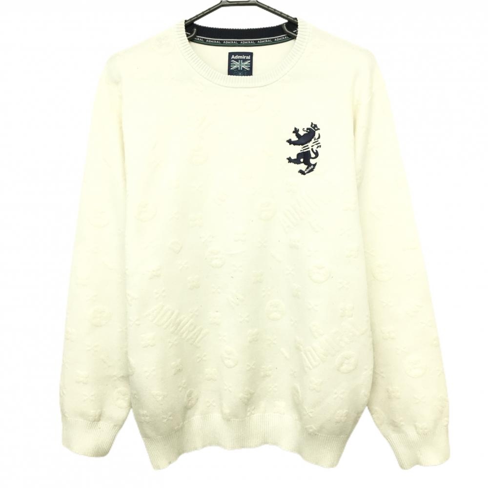 アドミラル セーター 白 総柄編み ニット ウール混 ロゴネイビー メンズ LL ゴルフウェア Admiral