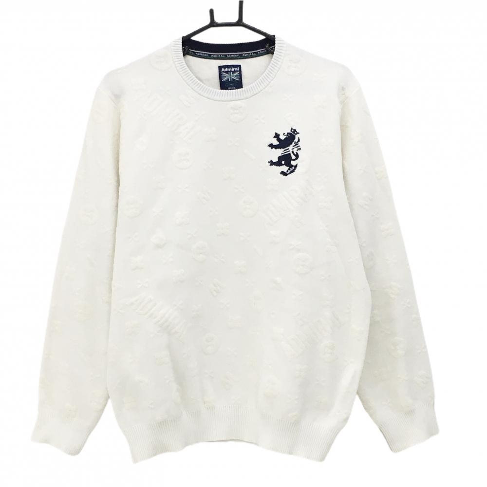 【美品】アドミラル セーター アイボリー 総柄織生地 ウール混 ニット メンズ LL ゴルフウェア Admiral