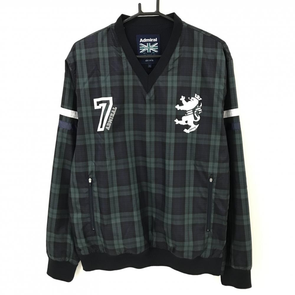 【超美品】アドミラル スニード ネイビー×グリーン チェック メッシュ裏地 Vネック ブルゾン メンズ M ゴルフウェア Admiral