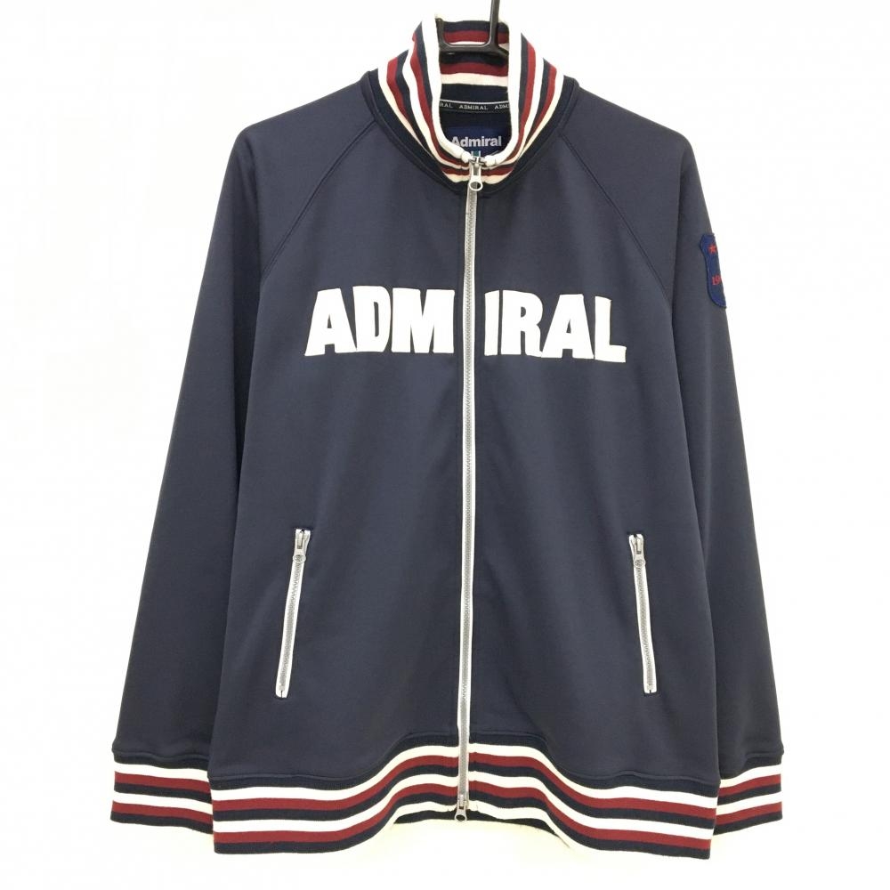 アドミラル ジャケット ネイビー×白 ネック・袖口・裾ライン ダブルジップ 裏微起毛  メンズ LL ゴルフウェア Admiral