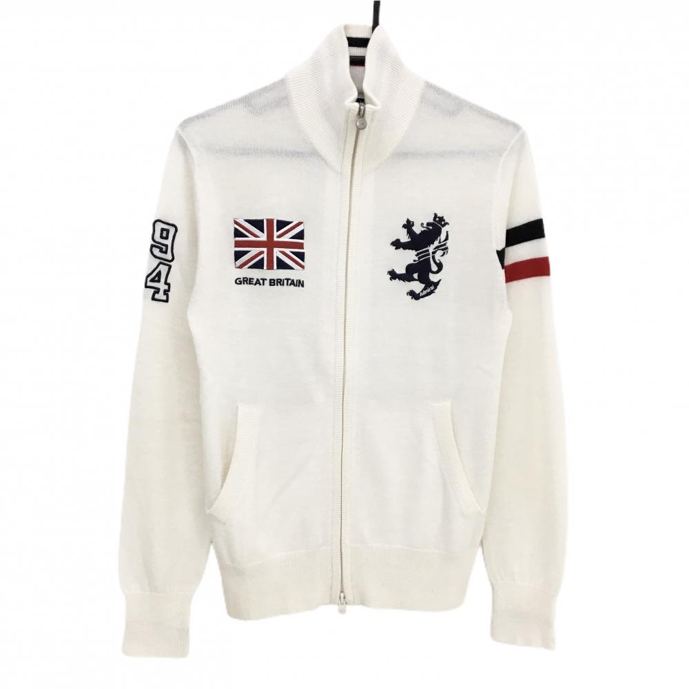 アドミラル ニットジャケット 白×ネイビー 英国国旗 ウール混 メンズ M ゴルフウェア Admiral
