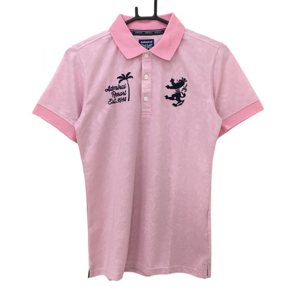 アドミラル 半袖ポロシャツ ピンク×ネイビー 総柄 ロゴ刺しゅう メンズ M ゴルフウェア Admiral