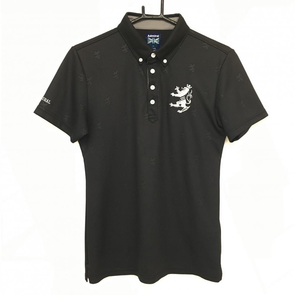 【超美品】アドミラル 半袖ポロシャツ 黒 ロゴ総柄 ボタンダウン  メンズ M ゴルフウェア Admiral