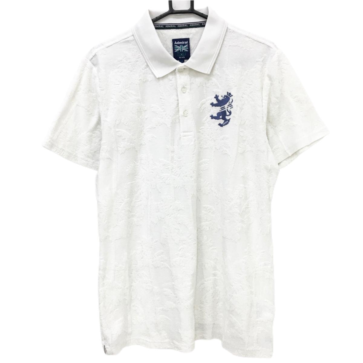 アドミラル 半袖ポロシャツ 白 ヤシの木総柄 パイル地 メンズ LL ゴルフウェア Admiral