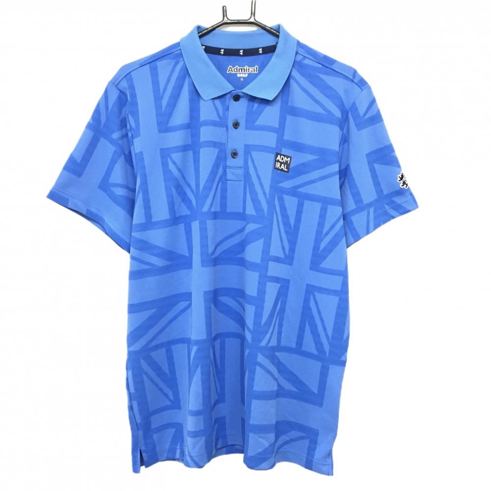 【美品】アドミラル 半袖ポロシャツ ブルー 総柄織生地 ロゴ メンズ XL ゴルフウェア Admiral