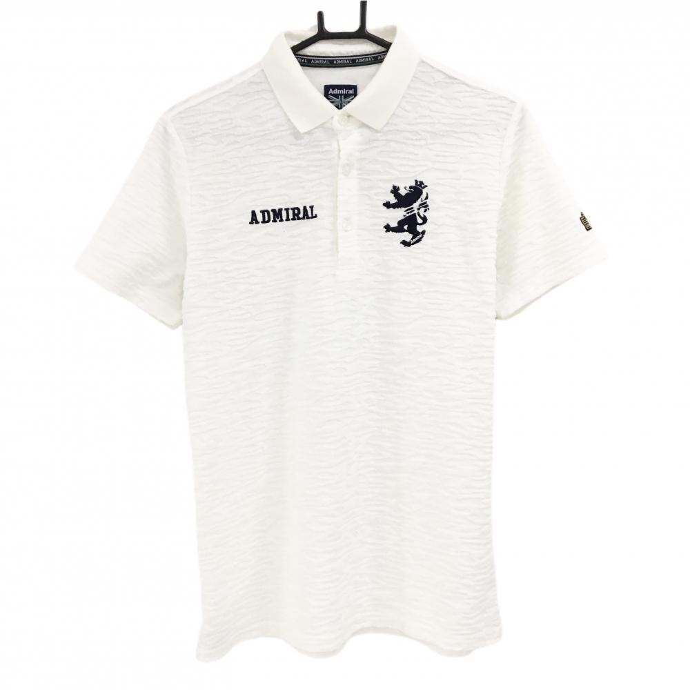 アドミラル 半袖ポロシャツ 白 ゼブラ調 パイル地 ロゴネイビー  メンズ L ゴルフウェア Admiral