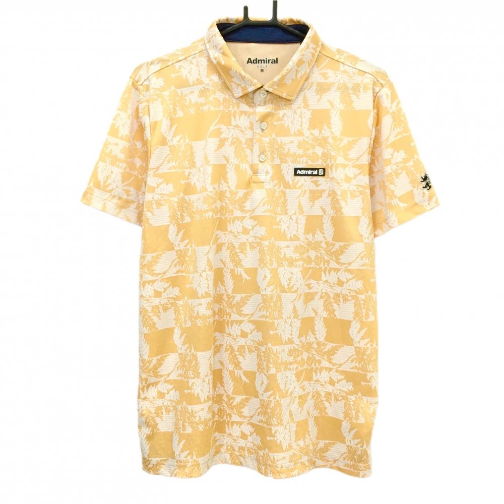 【超美品】アドミラル 半袖ポロシャツ オレンジ系×白 総柄 リーフ 胸ロゴ メンズ LL ゴルフウェア 2023年モデル Admiral