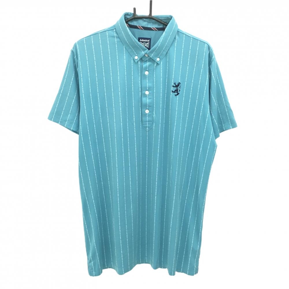 アドミラル 半袖ポロシャツ ブルーグリーン×白 英字ストライプ ロゴ刺しゅう  メンズ XL ゴルフウェア Admiral