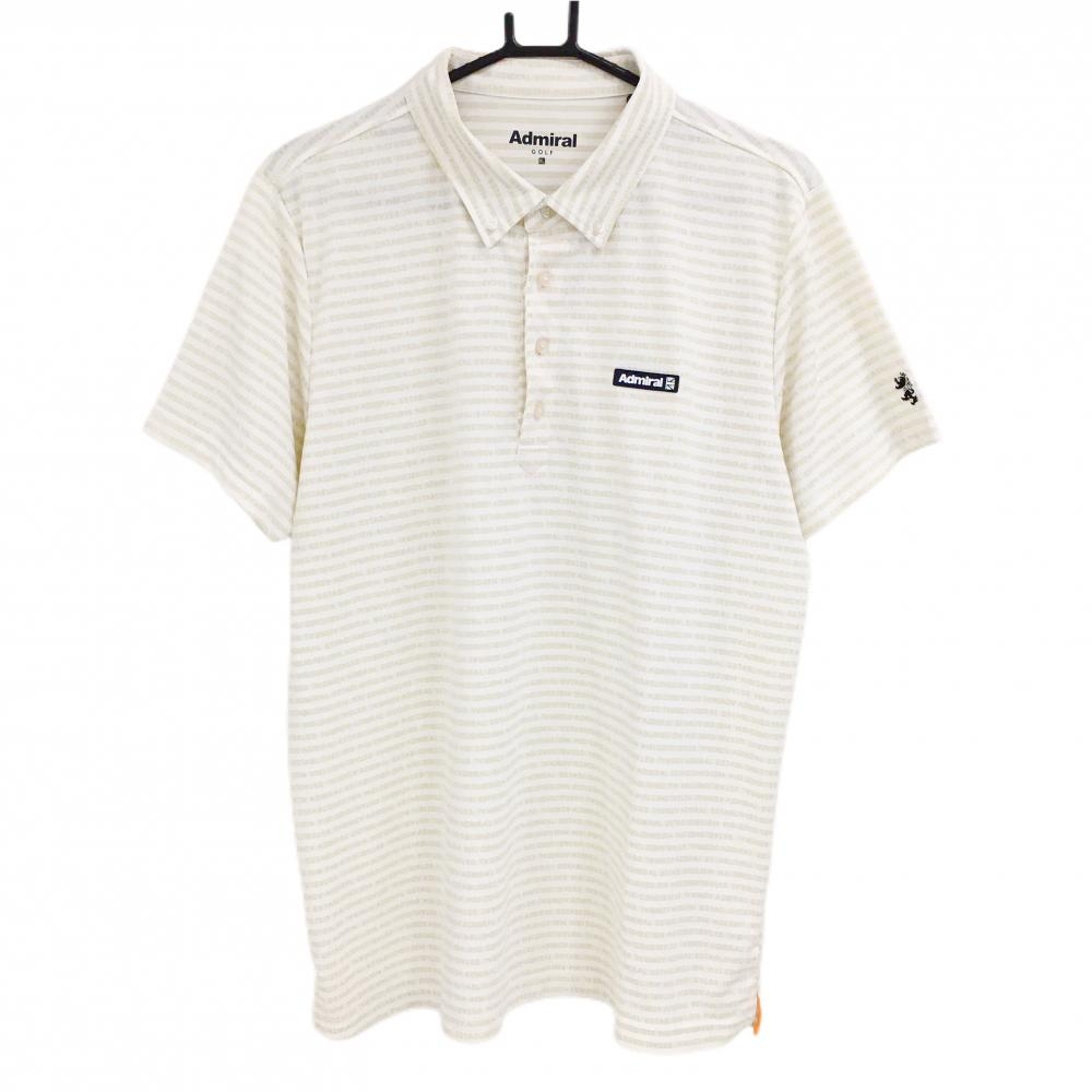 【超美品】アドミラル 半袖ポロシャツ 白×ベージュ ロゴ総柄 ボタンダウン メンズ XL ゴルフウェア Admiral