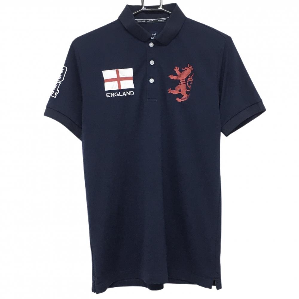 アドミラル 半袖ポロシャツ ネイビー×白×レッド 胸ロゴ  メンズ LL ゴルフウェア Admiral