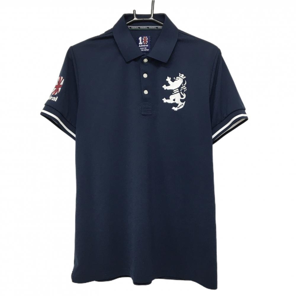 【美品】アドミラル 半袖ポロシャツ ネイビー×白 ロゴ刺しゅう  メンズ LL ゴルフウェア Admiral