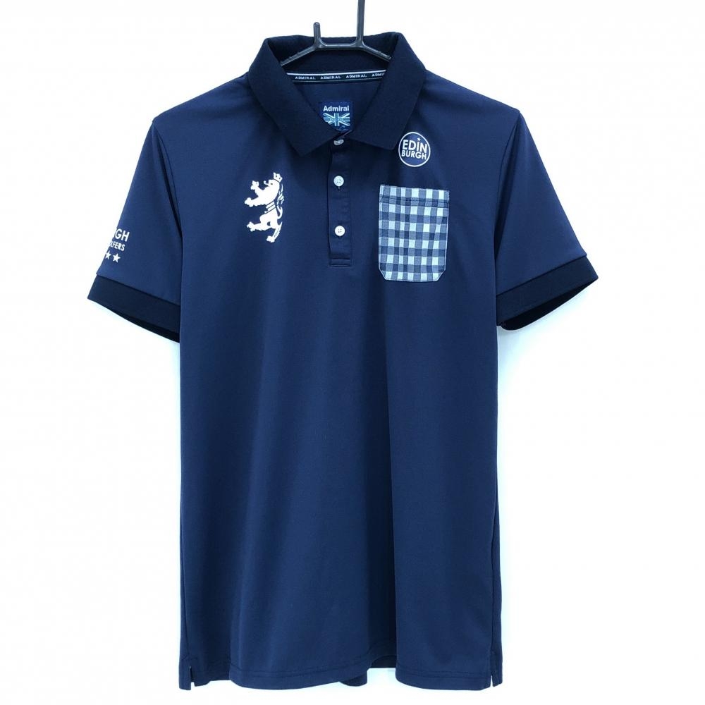 アドミラル 半袖ポロシャツ ネイビー×白 胸ポケットチェック  メンズ LL ゴルフウェア Admiral