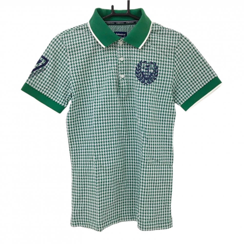 【美品】アドミラル 半袖ポロシャツ グリーン×白 千鳥格子 ロゴ メンズ M ゴルフウェア Admiral