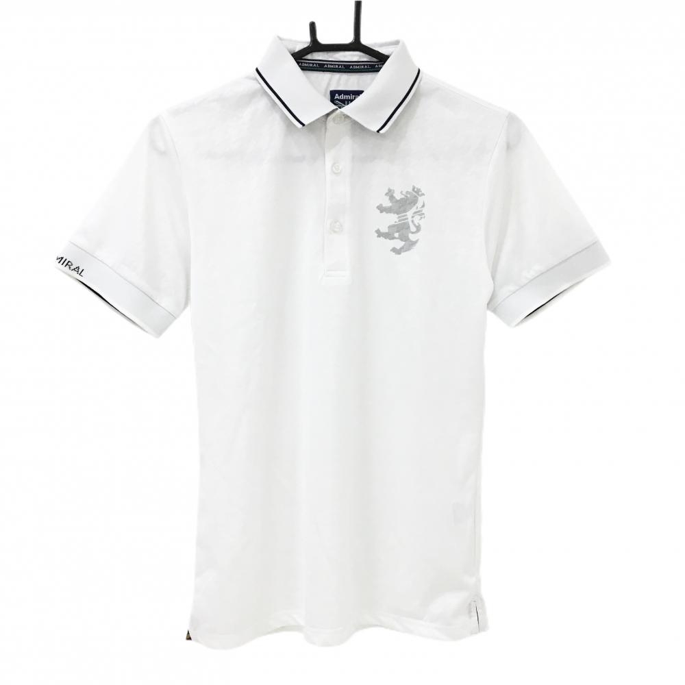 【超美品】アドミラル 半袖ポロシャツ 白 千鳥格子地模様 襟ロゴ  メンズ M ゴルフウェア Admiral