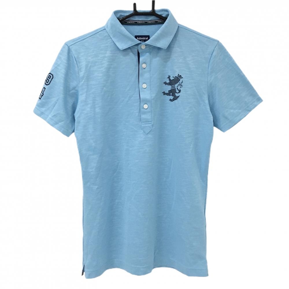 【超美品】アドミラル 半袖ポロシャツ ライトブルー 地模様 刺しゅう風プリント メンズ M ゴルフウェア Admiral