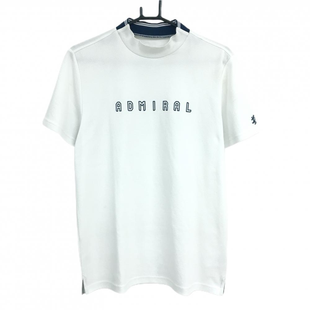 アドミラル 半袖ハイネックシャツ 白×ネイビー フロントロゴ メンズ L ゴルフウェア Admiral