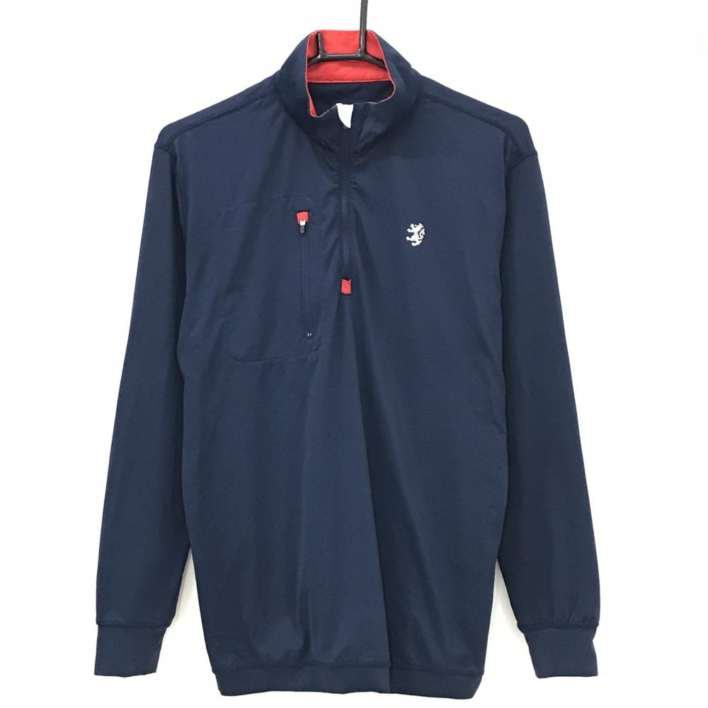 【美品】アドミラル 長袖ハイネックシャツ ネイビー×レッド ハーフジップ ロゴシルバー  メンズ L ゴルフウェア Admiral