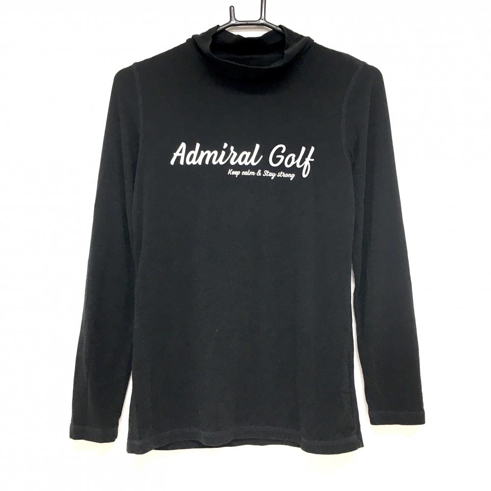 【超美品】アドミラル 長袖ハイネックシャツ 黒×白 フロントロゴ 表微起毛  メンズ M ゴルフウェア Admiral