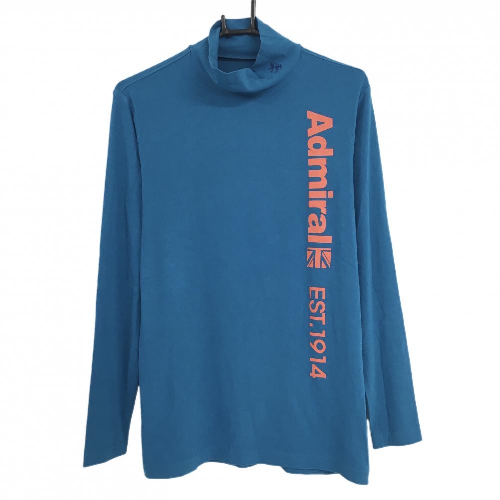 アドミラル 長袖ハイネックシャツ ブルー×レッドオレンジ系 表微起毛 ビッグロゴ メンズ M ゴルフウェア Admiral