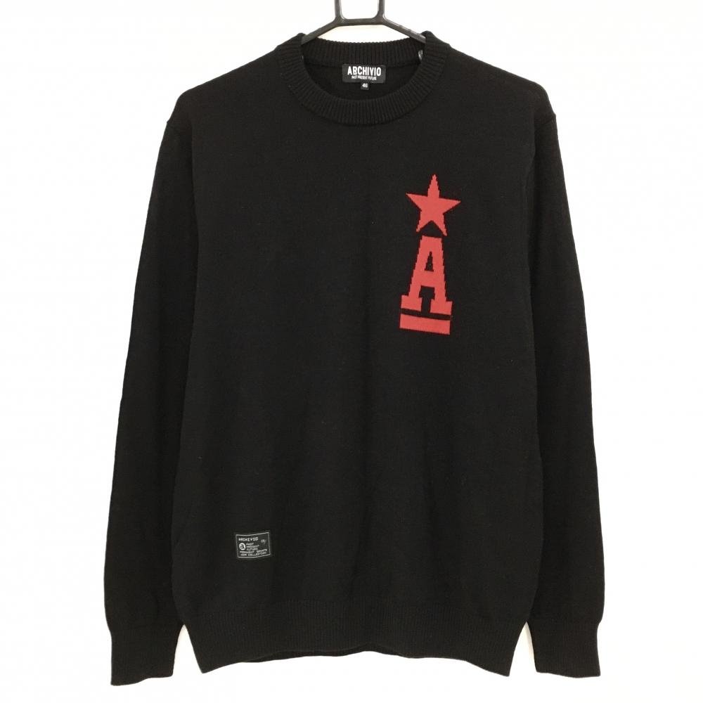 【超美品】アルチビオ セーター 黒×レッド ウール混 ニット 星 メンズ 46(M) ゴルフウェア archivio