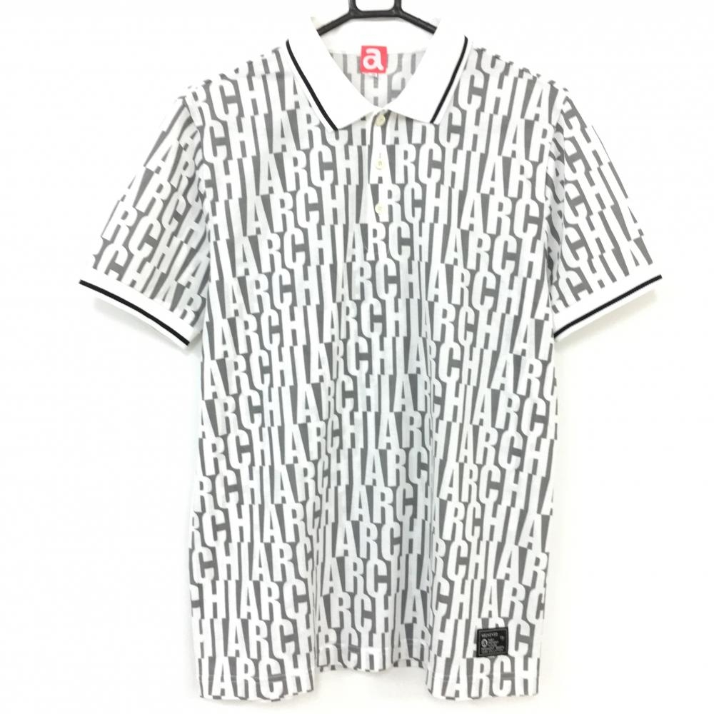 【超美品】archivio アルチビオ 半袖ポロシャツ 白×グレー ロゴ総柄  メンズ 46 ゴルフウェア