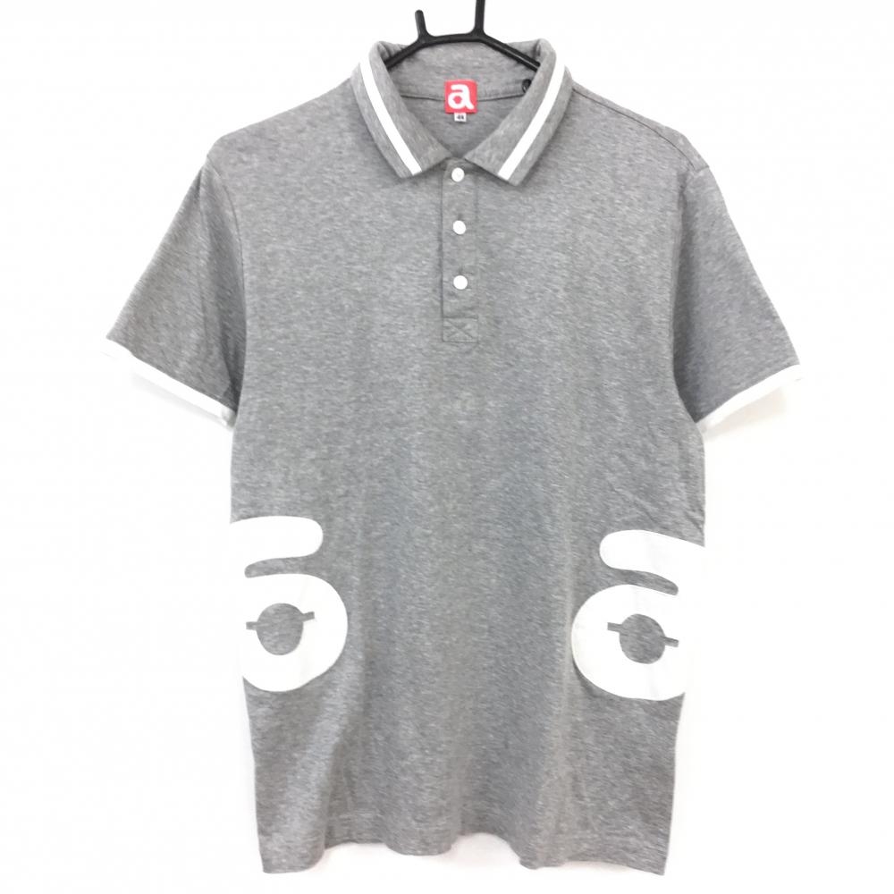 archivio アルチビオ 半袖ポロシャツ 杢グレー×白 ビッグロゴ コットン100％  メンズ 44 ゴルフウェア