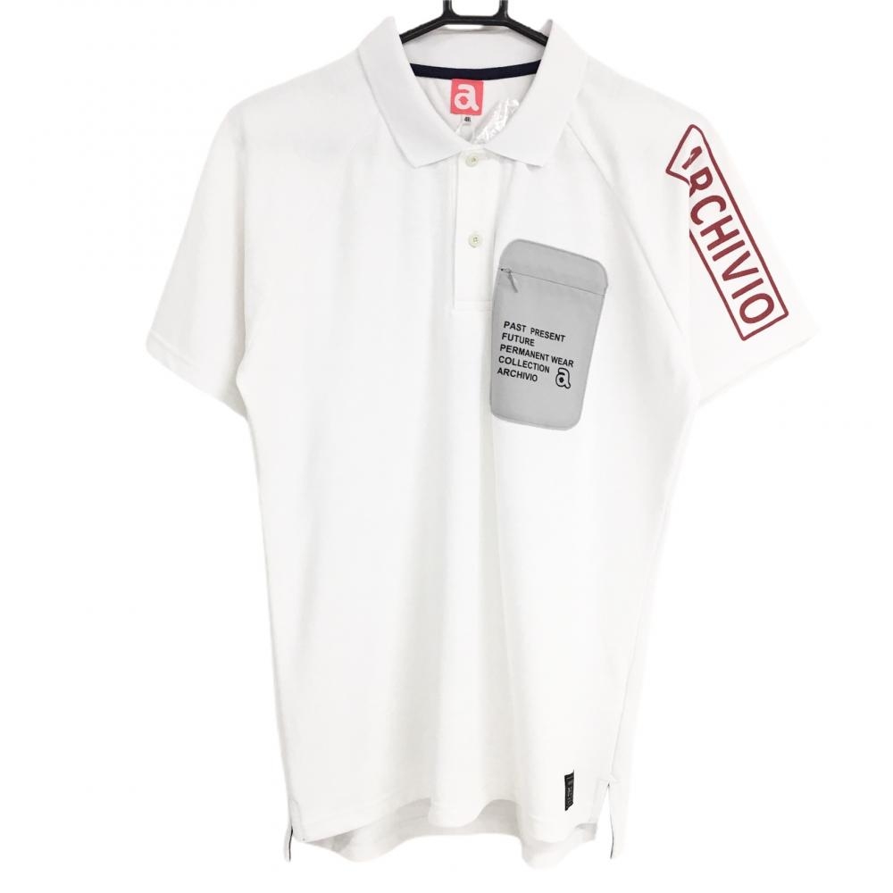 【新品】アルチビオ 半袖ポロシャツ　白×レッド 胸ポケット メンズ 48 ゴルフウェア archivio