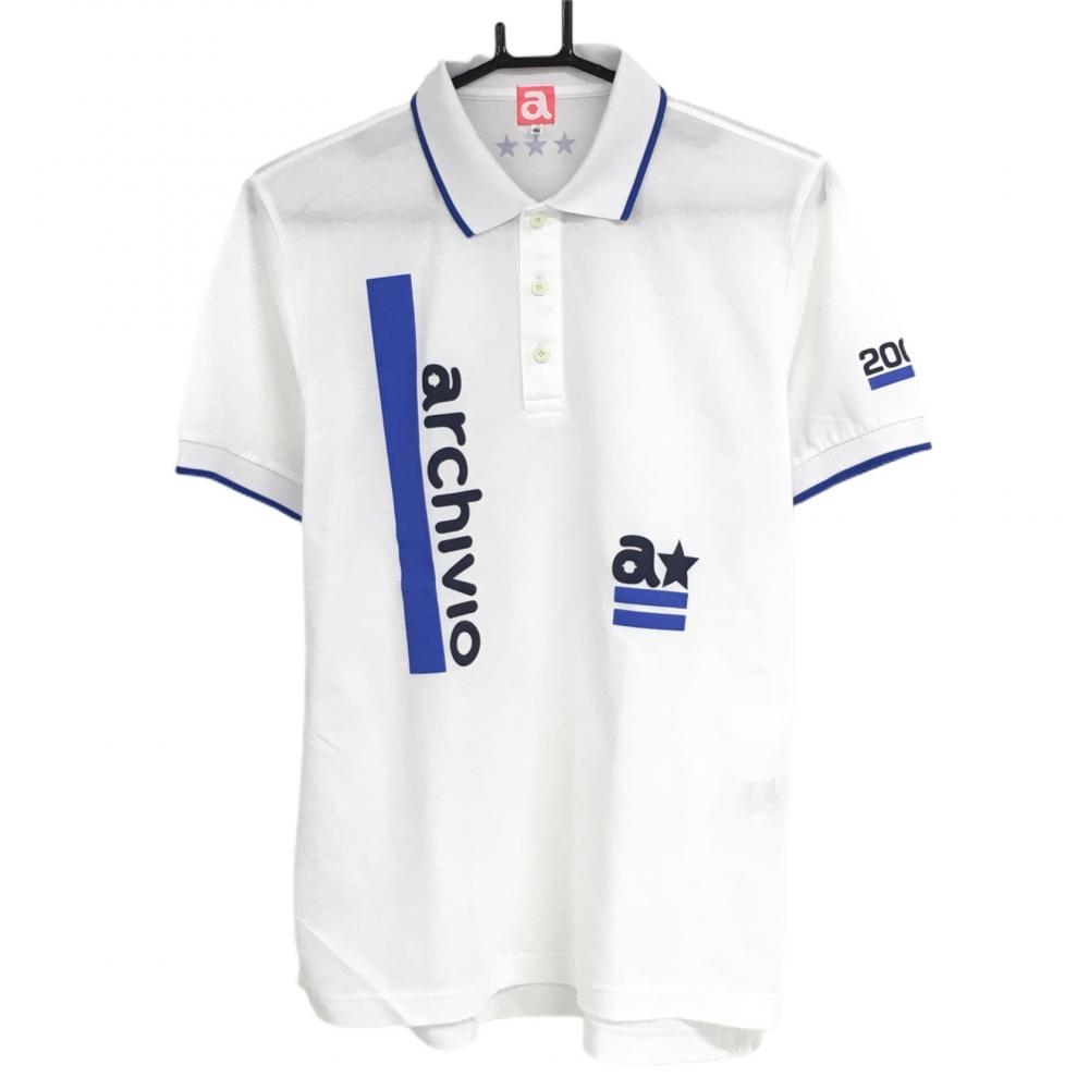 【美品】アルチビオ 半袖ポロシャツ 白×ブルー 襟袖縁どり  メンズ 46(M) ゴルフウェア archivio