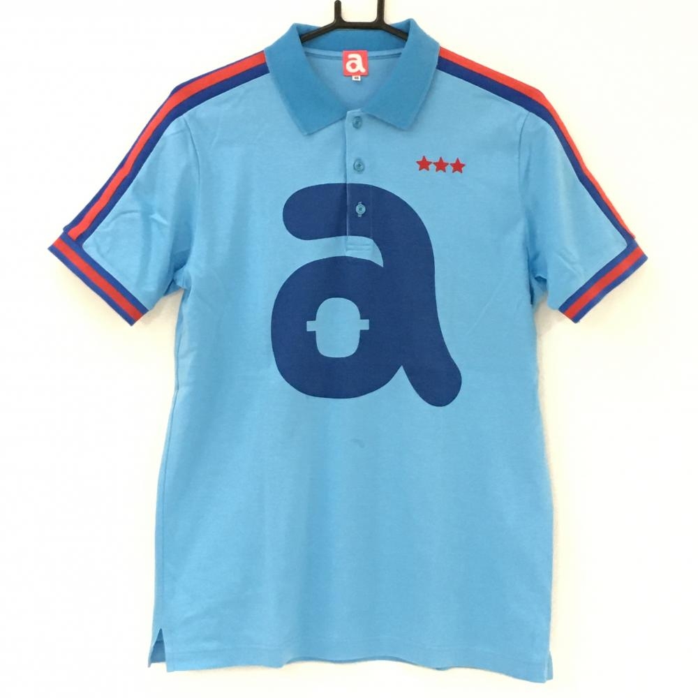 アルチビオ 半袖ポロシャツ ライトブルー×レッド ビッグロゴ  メンズ 46(M) ゴルフウェア archivio